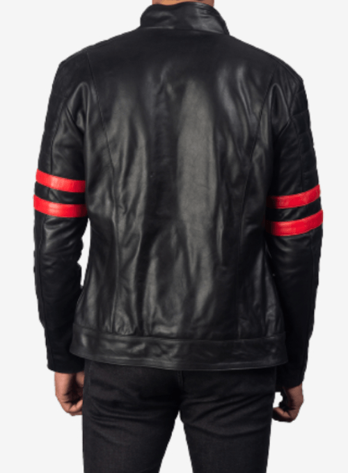 Men_s Black _ Red Leather Biker Jacket back