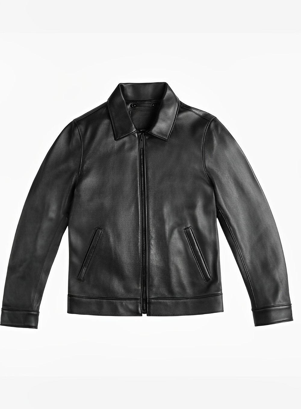 Men's Classic Black Leather Jacket-Front