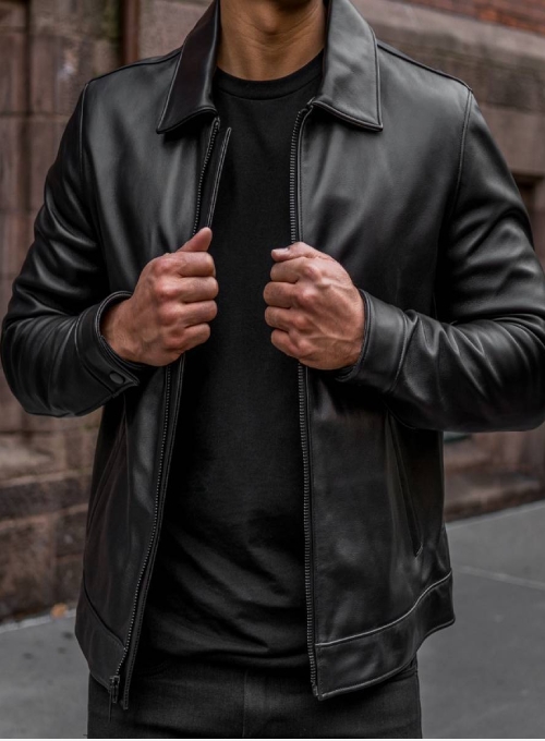 Men's Classic Black Leather Jacket-Main