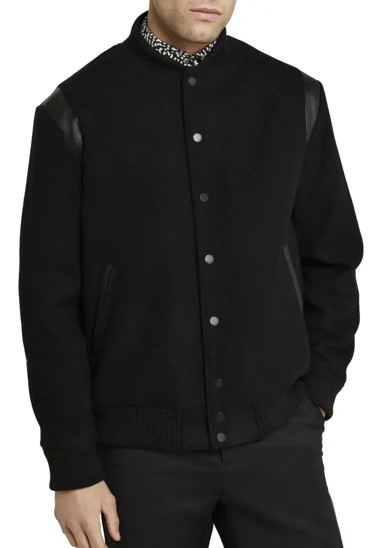 Dacre Varsity Leather Trim Wool Blend Bomber Jacket-LEE-Leather-Jackets-002