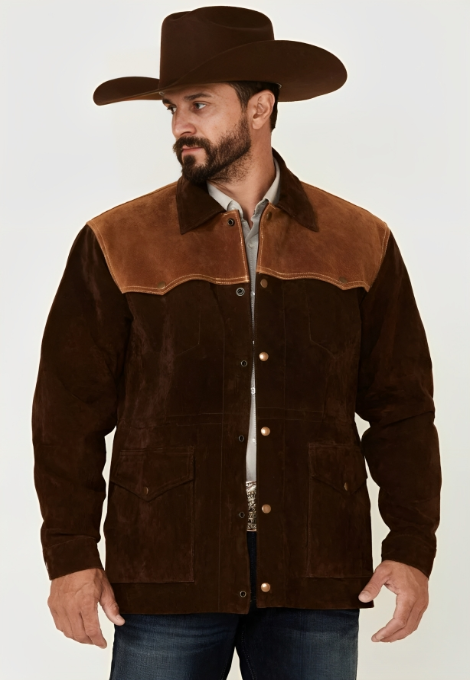 Men Two-Tone Suede Rancher Jacket - LEE Leather Jackets