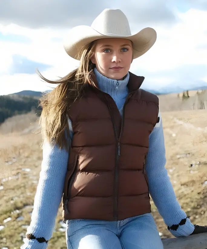 Heartland-Amy-Fleming-Brown-Puffer-Vest-LEE-Leather-Jackets-001
