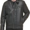 Men's Black Leather Moto Jacket with Removable Hood-LEE-Leather-Jackets-003