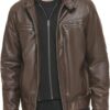 Men's Brown Leather Moto Jacket with Removable Hood-LEE-Leather-Jackets-001