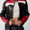 Women's Red & White Stripe Biker Leather Jacket-LEE-Leather-Jackets-001