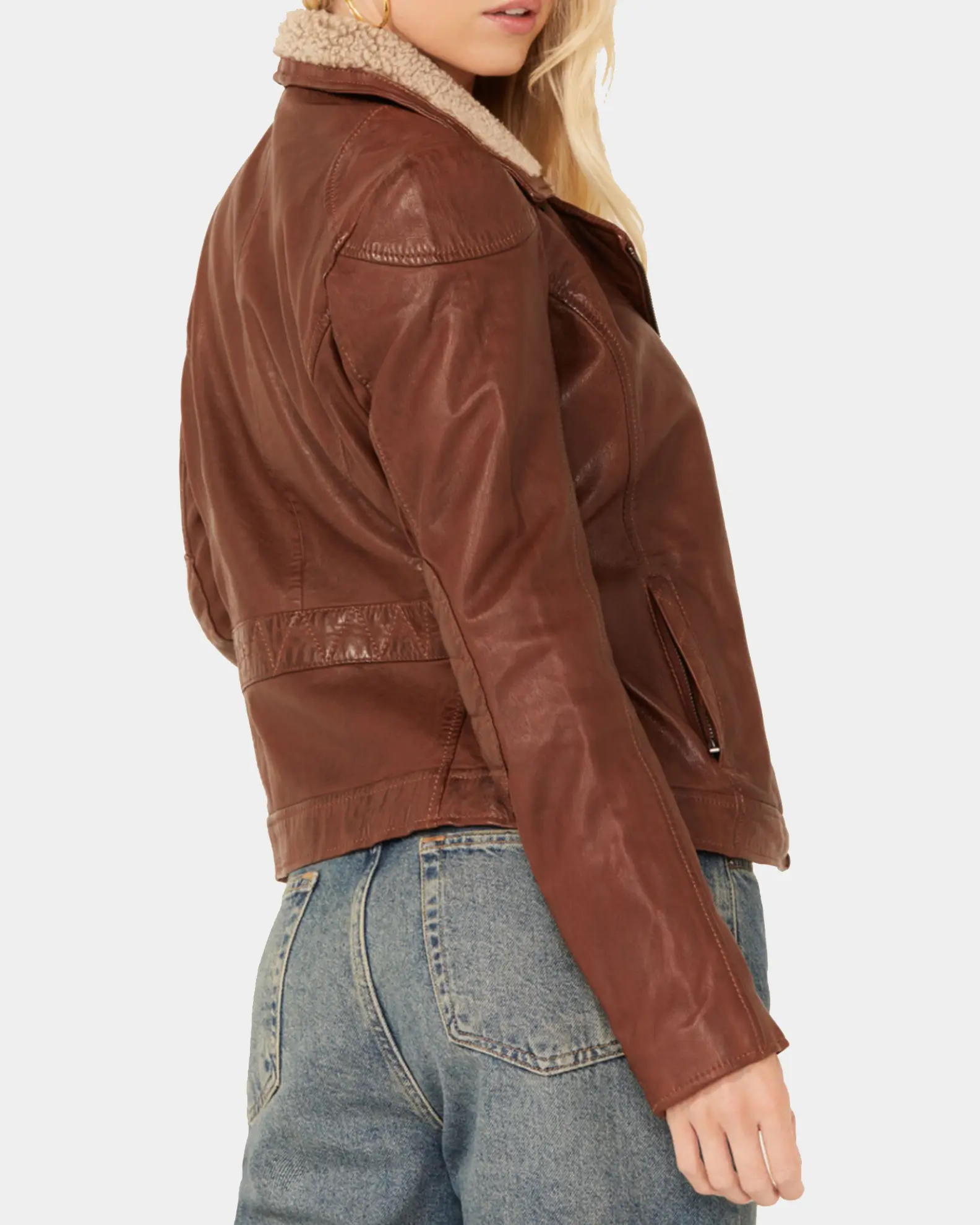 Women's Sherpa Collar Moto Leather Jacket-LEE-Leather-Jackets-003