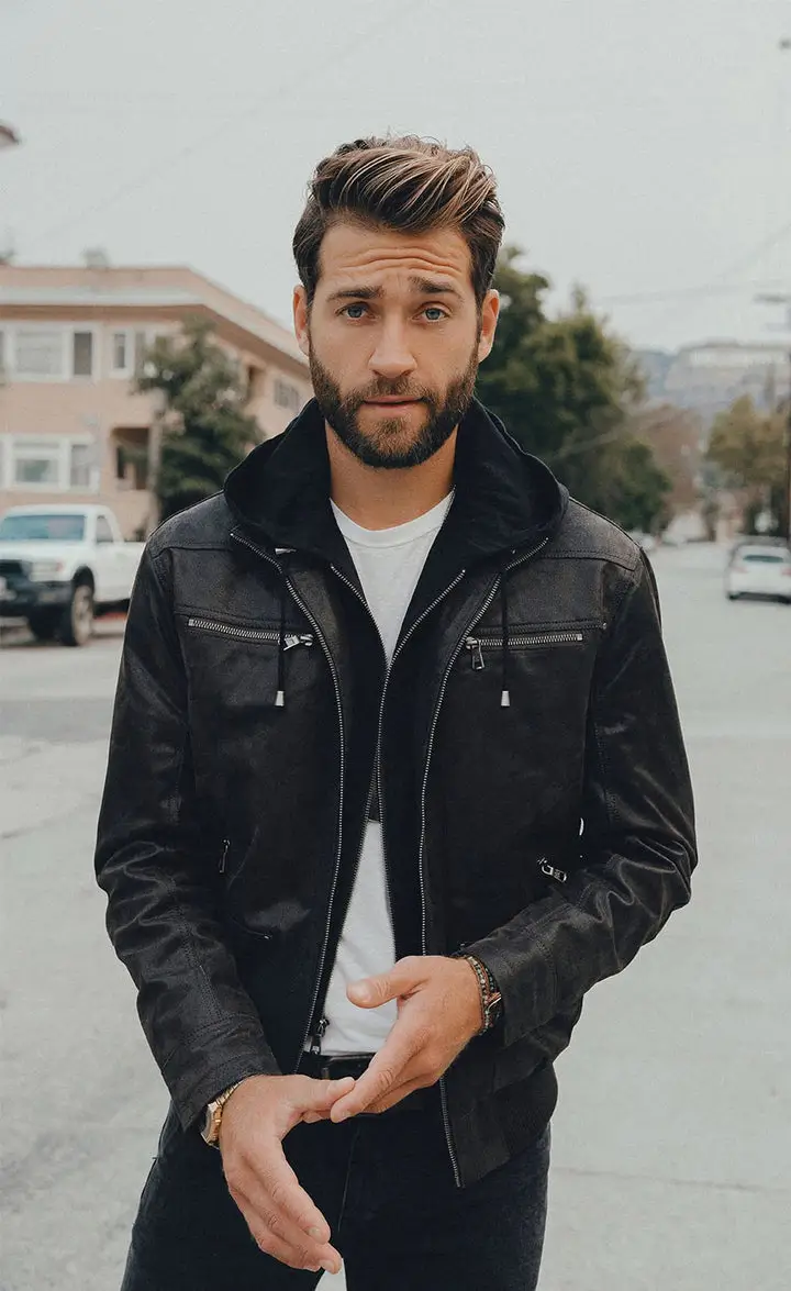 Men’s Black Leather Jacket With Removable Hood