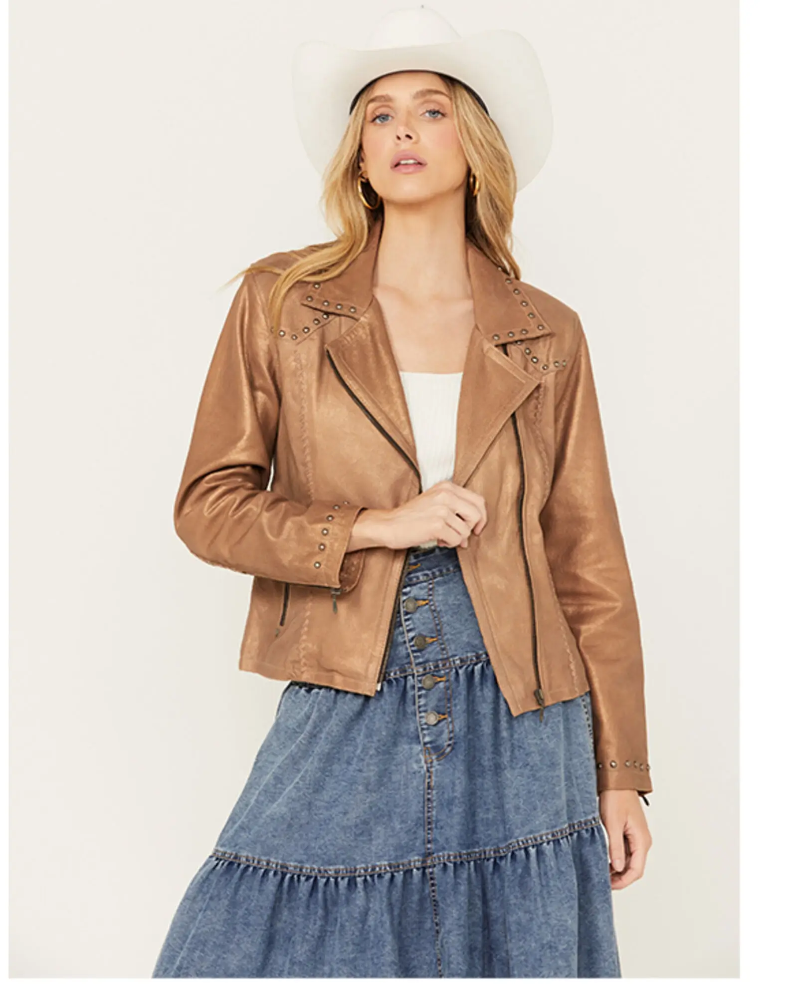 Women's Asymmetric Studded Leather Jacket