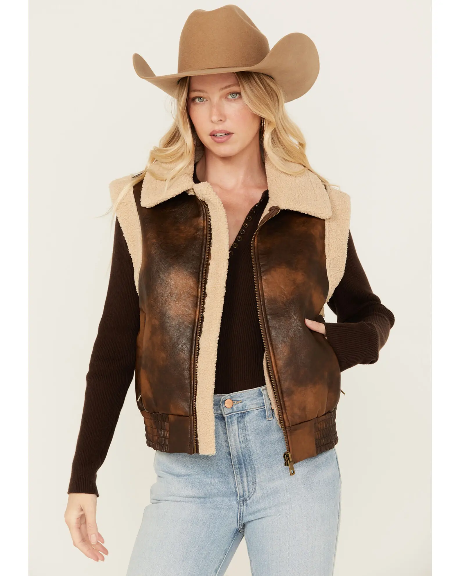 Women's Aviator Sherpa Leather Vest