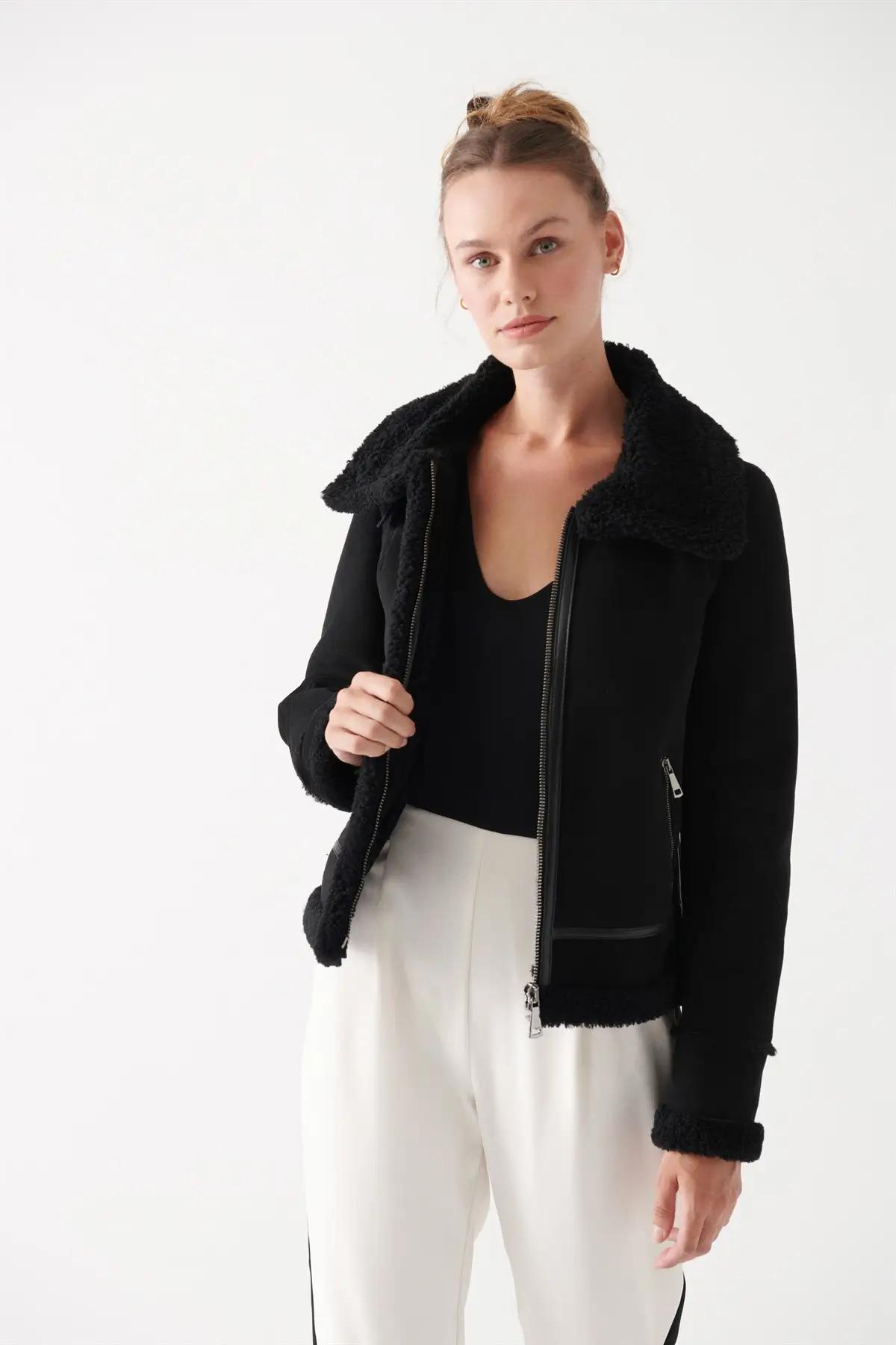 Women's Black Sheepskin Shearling Jacket
