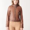Women's Brown Sport Cafe Racer Leather Jacket-LEE-Leather-Jacket-002