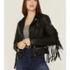 Women's Fringe Black Leather Jacket