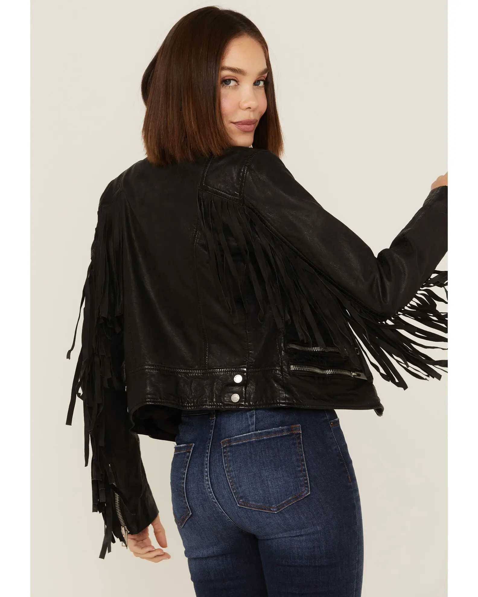 Women's Fringe Black Leather Jacket