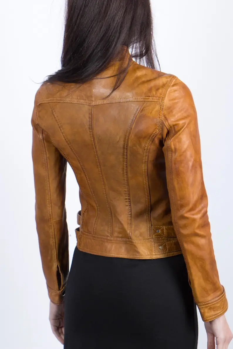 Women's Brown Vintage Style Cafe Racer Jacket