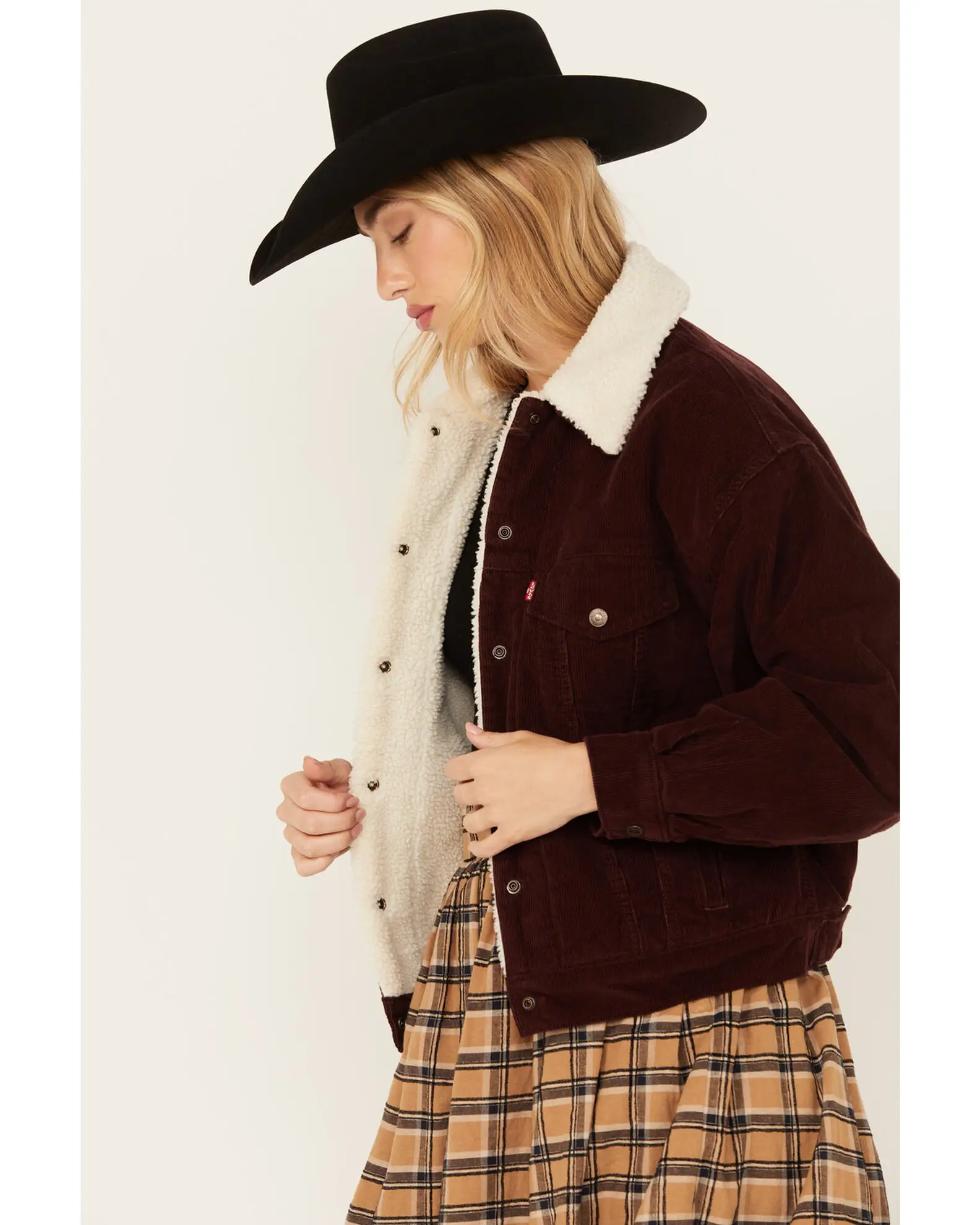 Women's Western Style Corduroy Sherpa Trucker Jacket