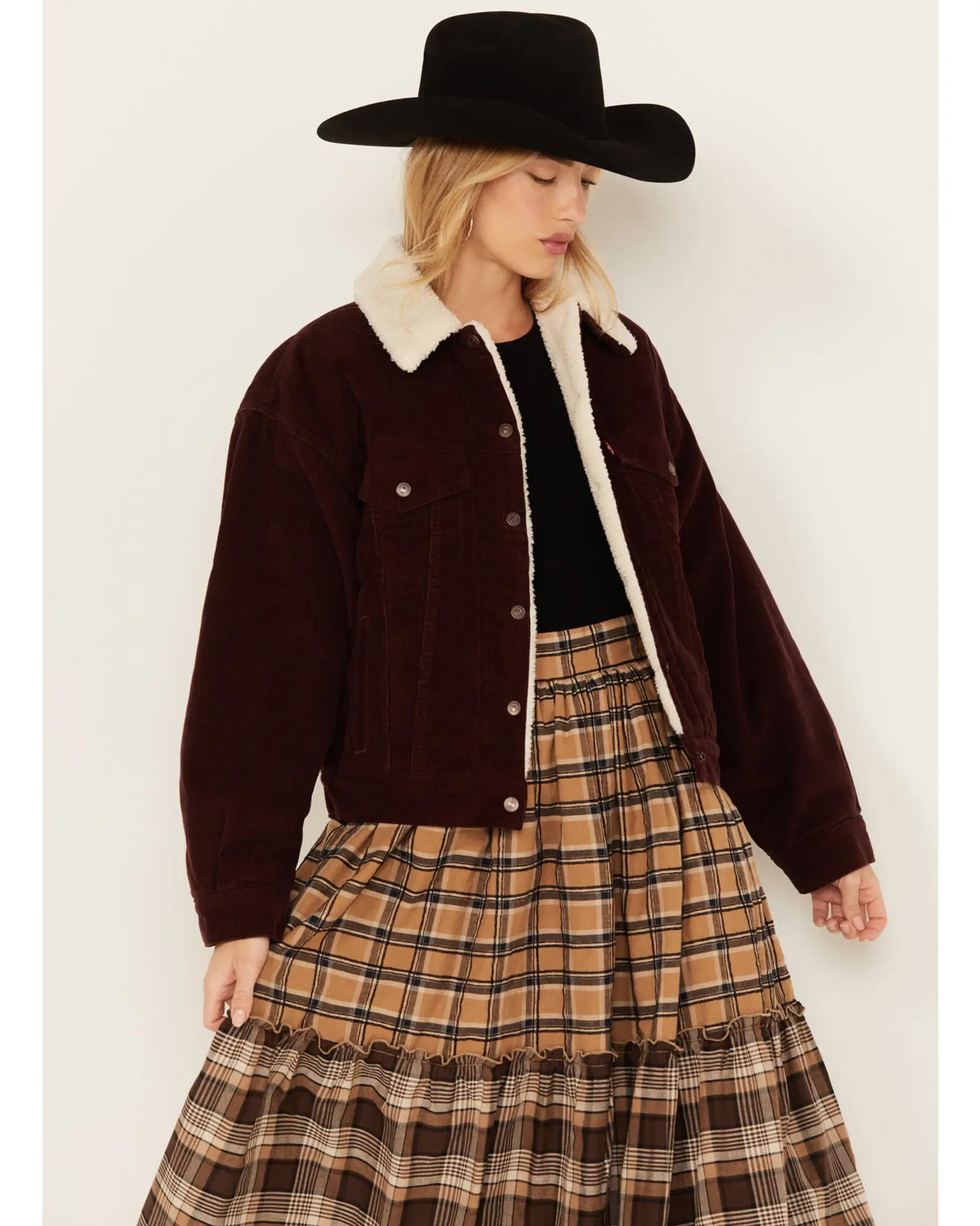 Women's Western Style Corduroy Sherpa Trucker Jacket