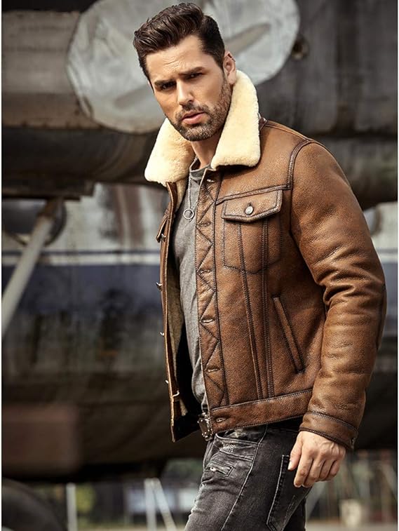 Men's B3 Flight Sheepskin Shearling Jacket- Lee-Leather-Jackets