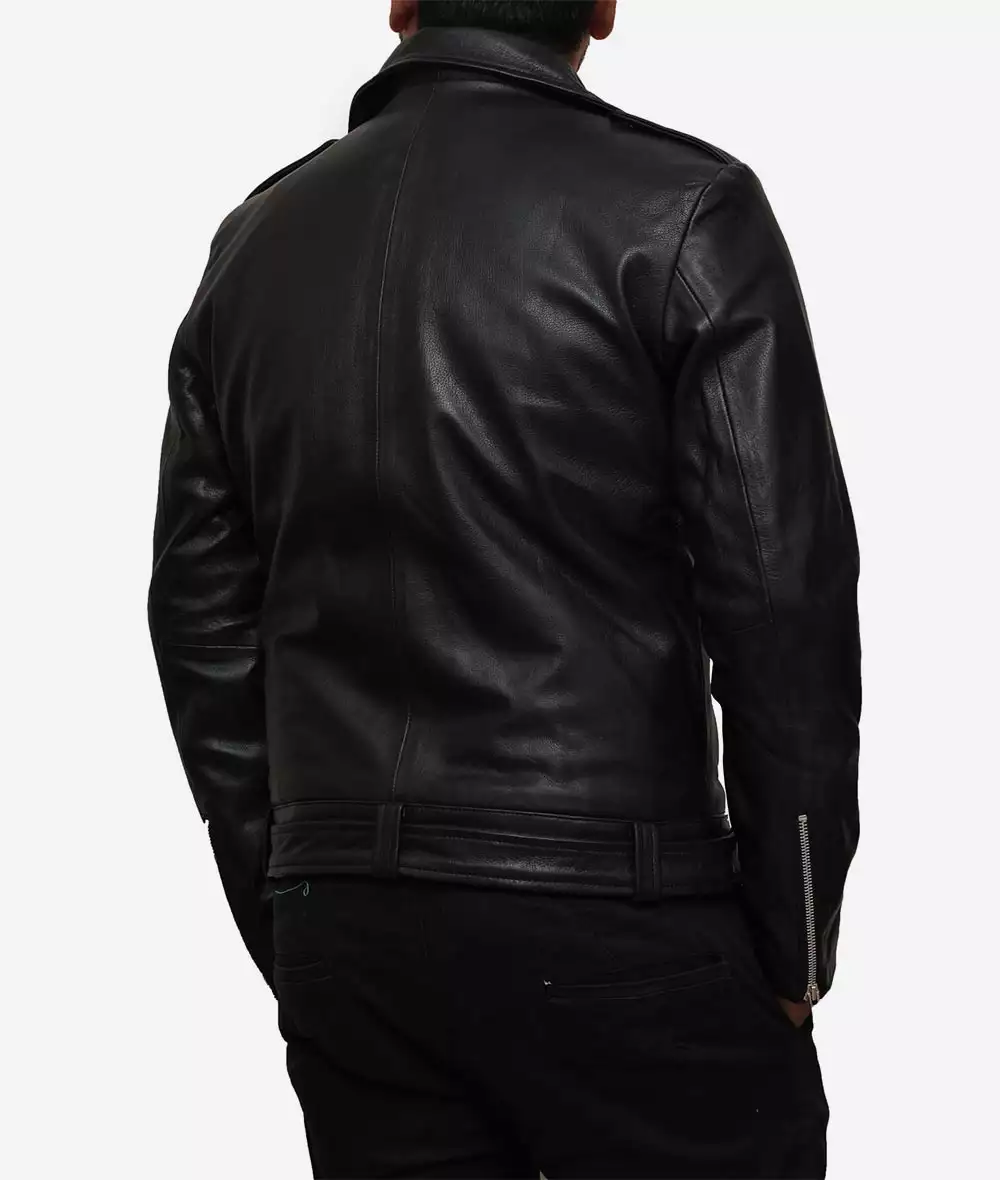 Men's Black Asymmetrical Belted Moto Leather Jacket