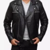 Men's Black Asymmetrical Belted Moto Leather Jacket