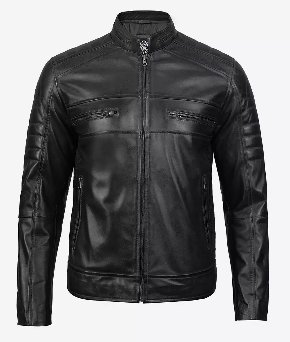 Men's Black Cafe Racer Leather Jacket