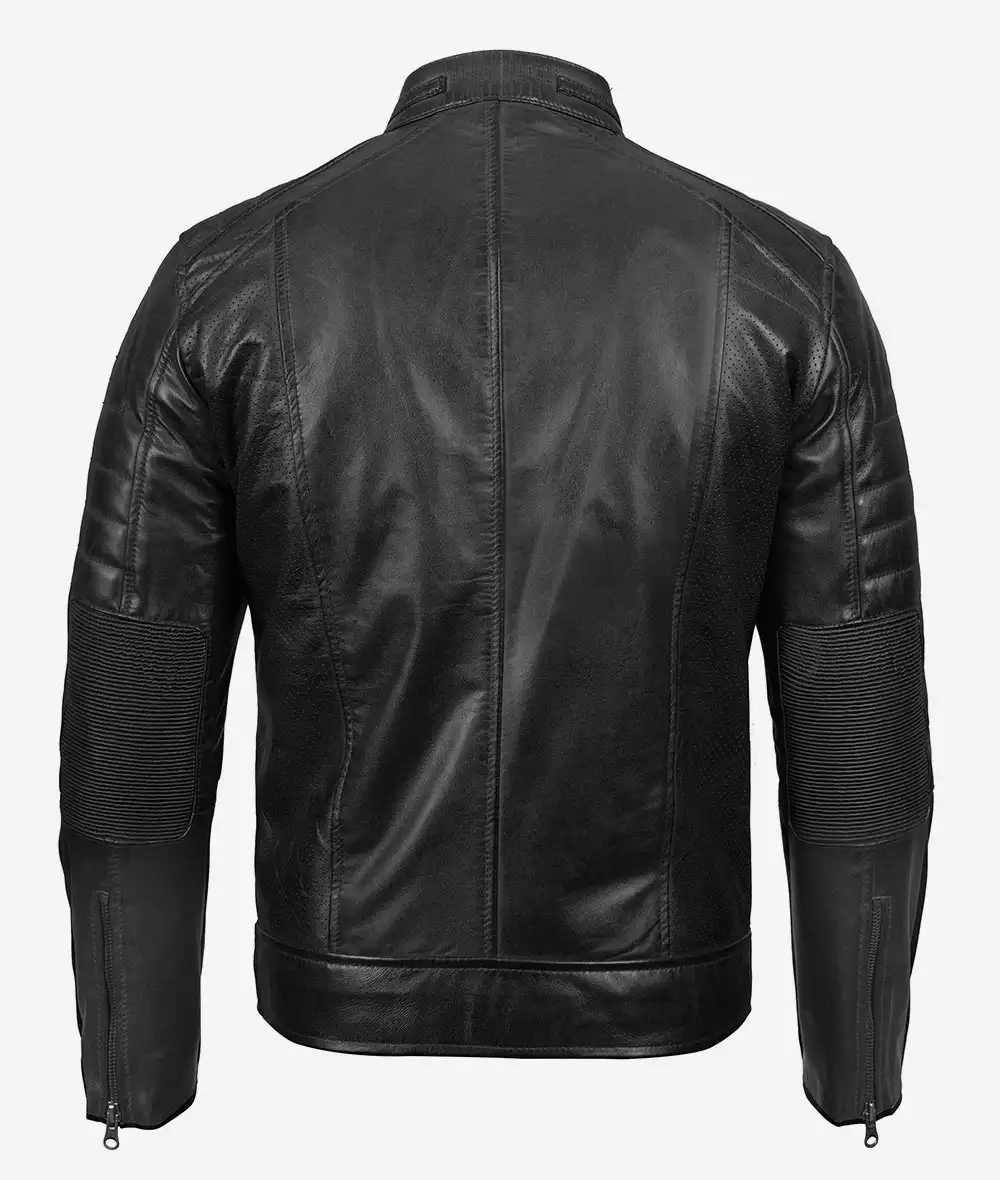Men's Black Cafe Racer Leather Jacket