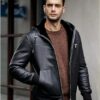 Men's Black Hooded Leather Jacket-Lee-Leather-Jackets