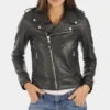 Women's Black Notechout Biker Leather Jacket-LEE-Leather-Jackets
