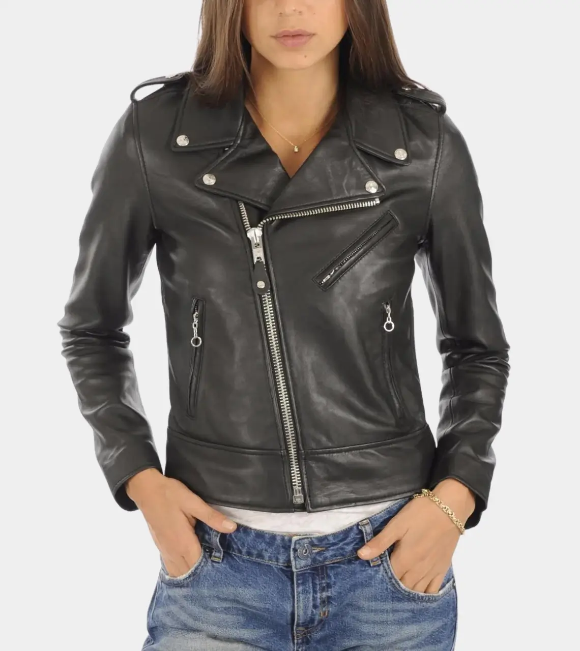 Women's Black Notechout Biker Leather Jacket-LEE-Leather-Jackets