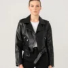 Women's Biker Label Collar Leather Jacket