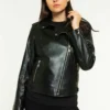 Women's Classic Dark Green Biker Leather Jacket