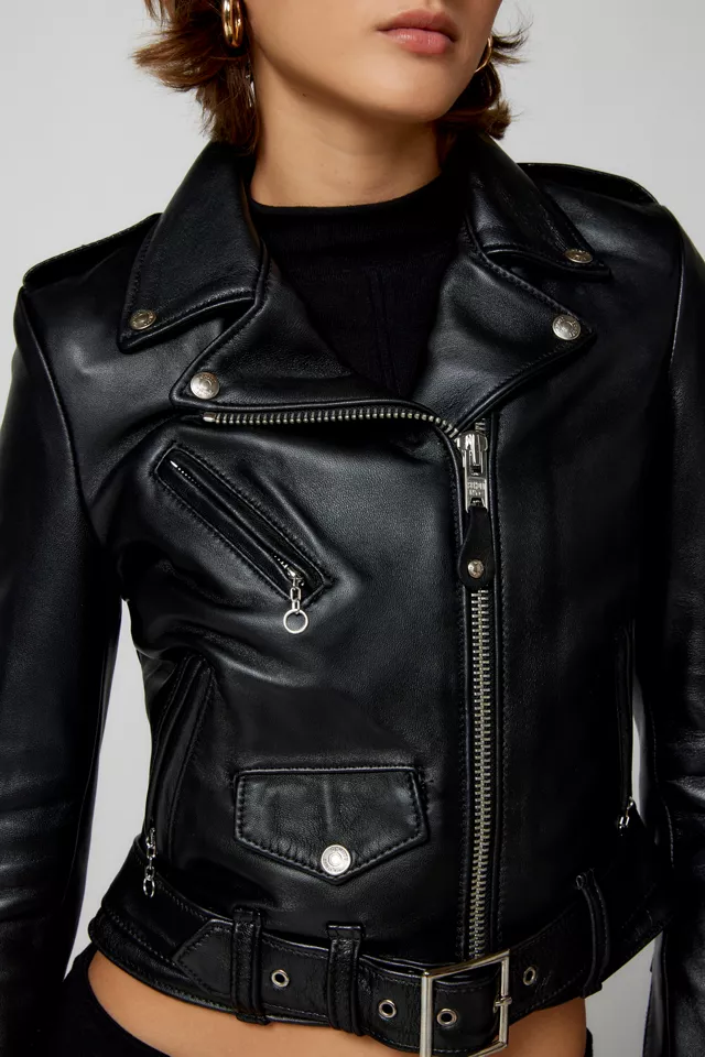 Women's Cropped Moto Leather Jacket