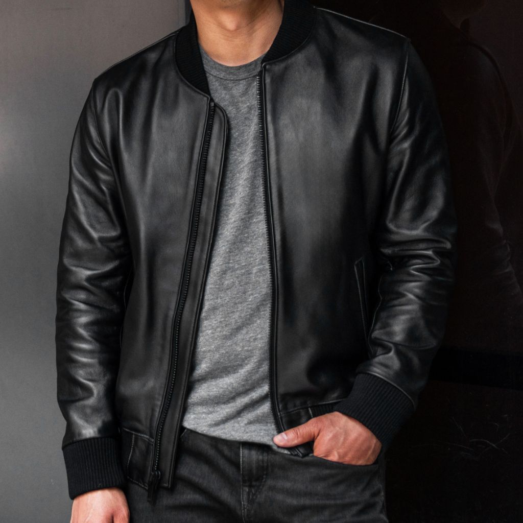 Mens-Black-Bomber Leather-Jackets