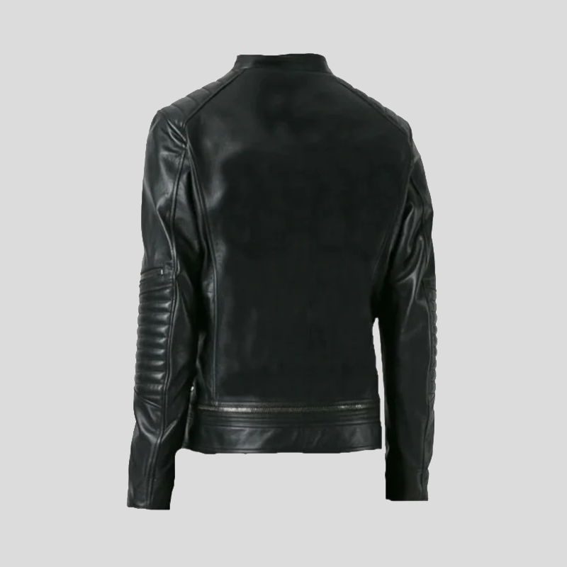 Men's Black Bomber Quilted Leather Jacket - Lee Leather Jackets -002