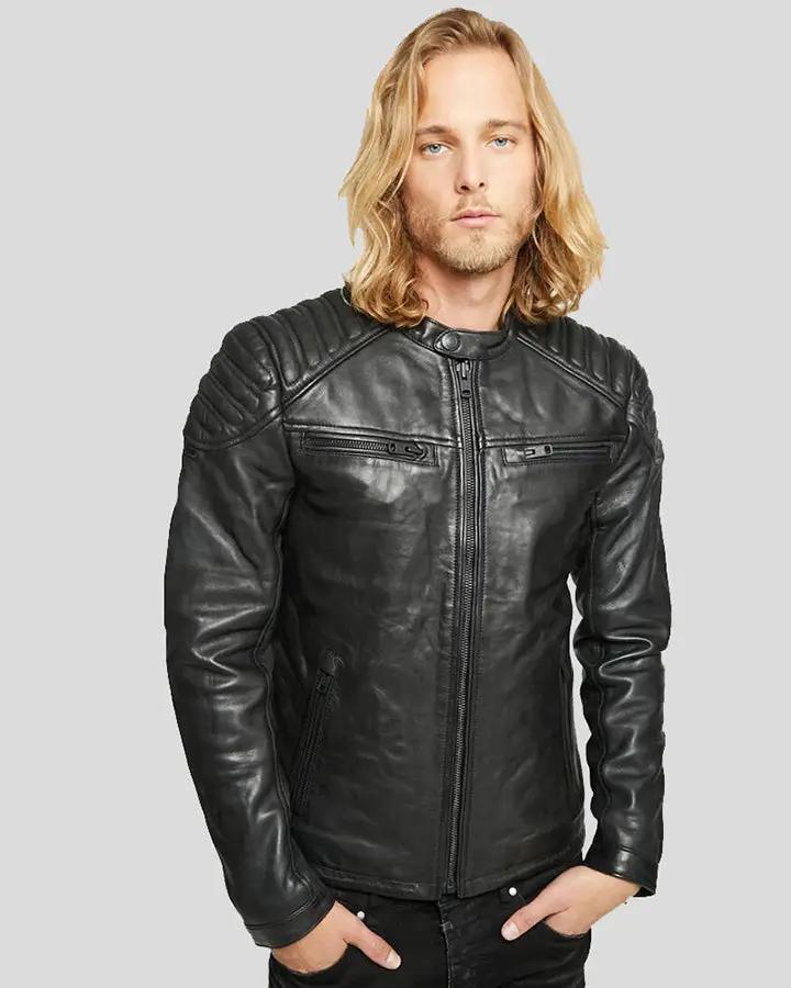 Men's Black Motorcycle Quilted Leather Jacket