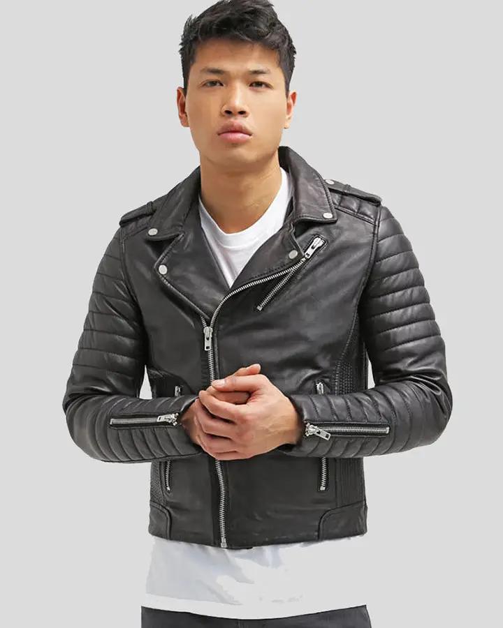 Men's Black Slim Fit Quilted Leather Jacket