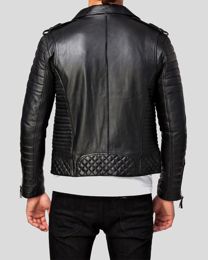 Men's Quilted Leather Biker Jacket - Lee Leather Jackets -001