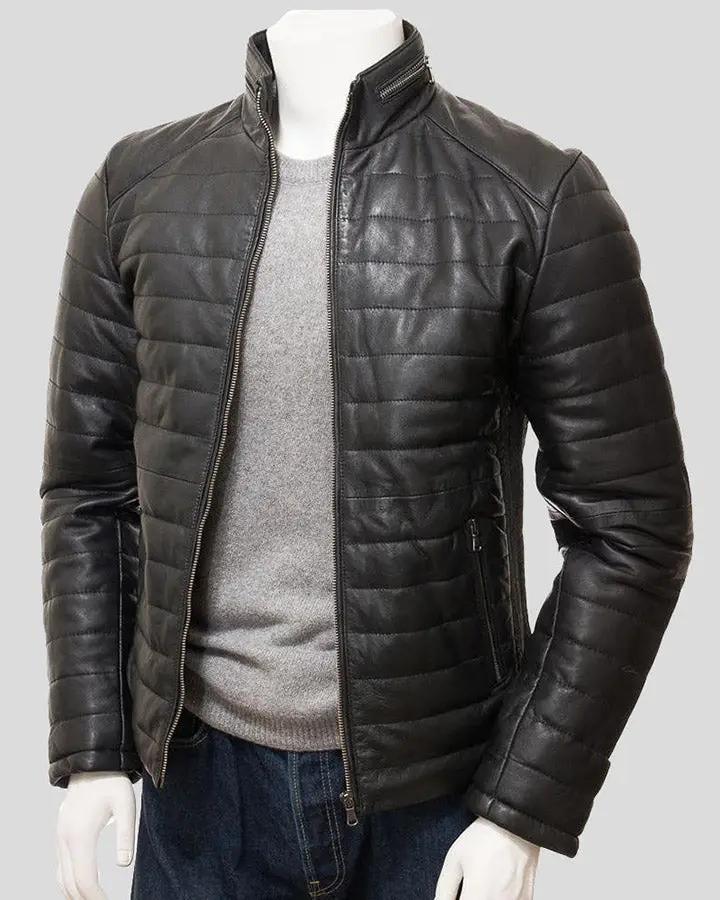 mens-plain-black-quilted-leather-jacket- Lee Leather Jackets -001