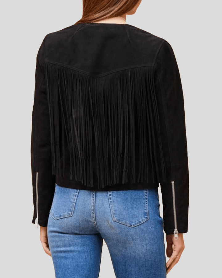 BLACK SUEDE FRINGE Bomber LEATHER JACKET -Lee Leather Jackets -001