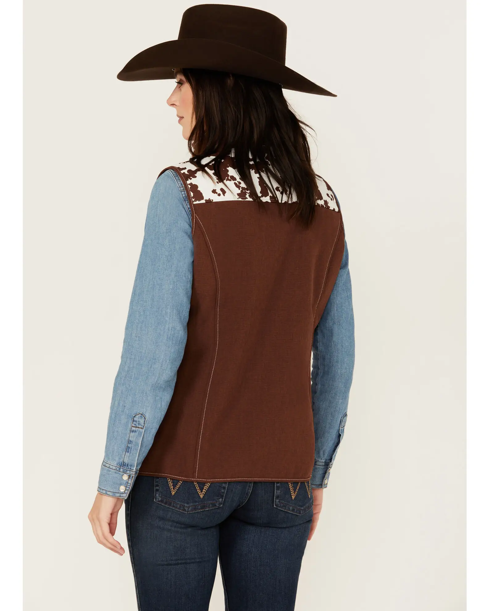 Cowgirl Leather Vest Women's Cow Print Yoke Vest - Lee Leather Jackets -002