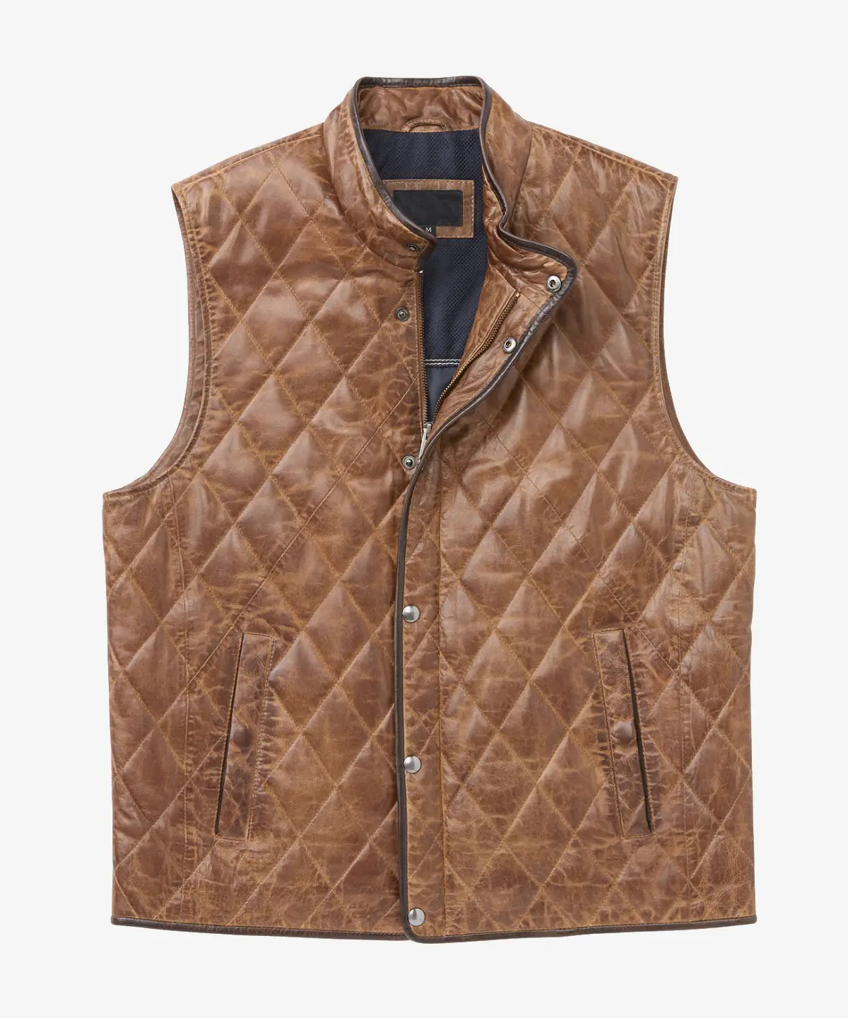 Men's Brown Quilted Leather Vest - Lee Leather Jackets -001