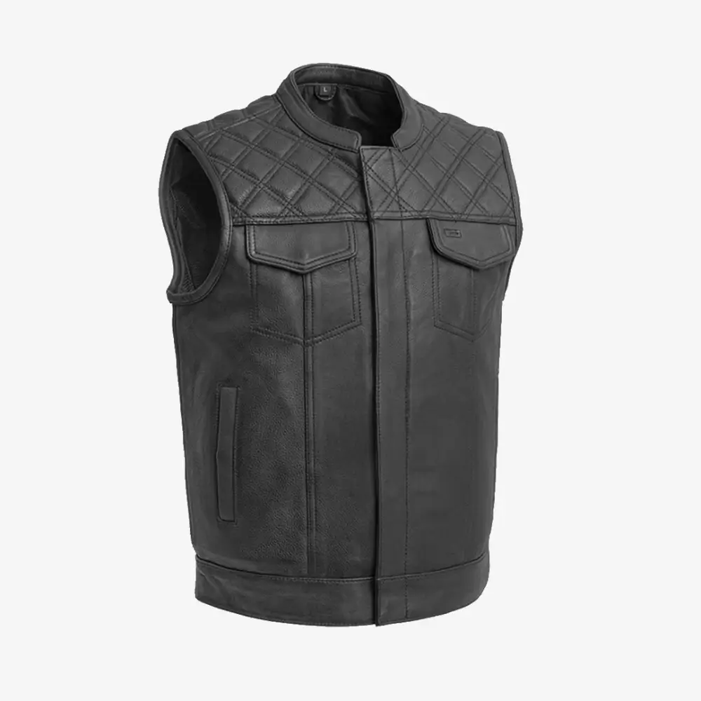 Mens-Motorcycle-Leather-Quilted Vest-Black- Lee Leather Jackets -001
