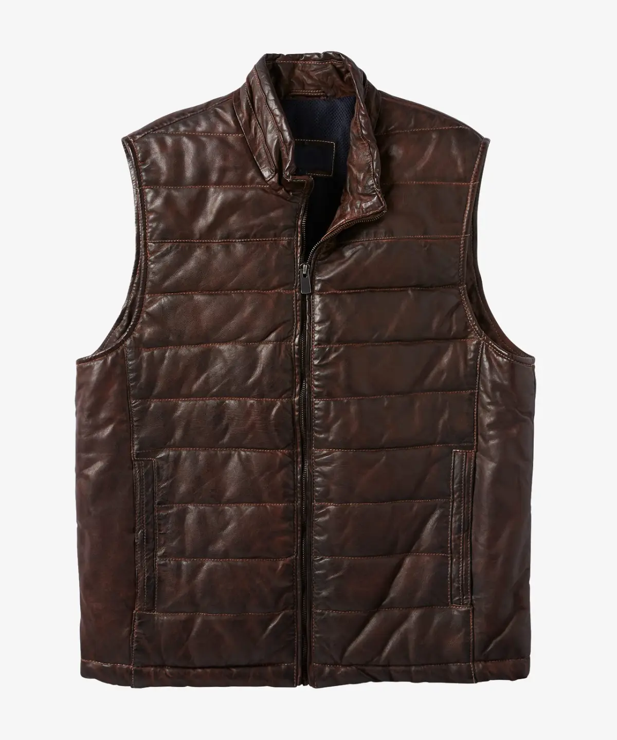 Men's Quilted Dark Brown Leather Vest - Lee Leather Jackets -001
