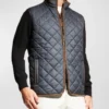 Navy Blue - Men's Quilted Leather Vest- Lee Leather Jackets -002