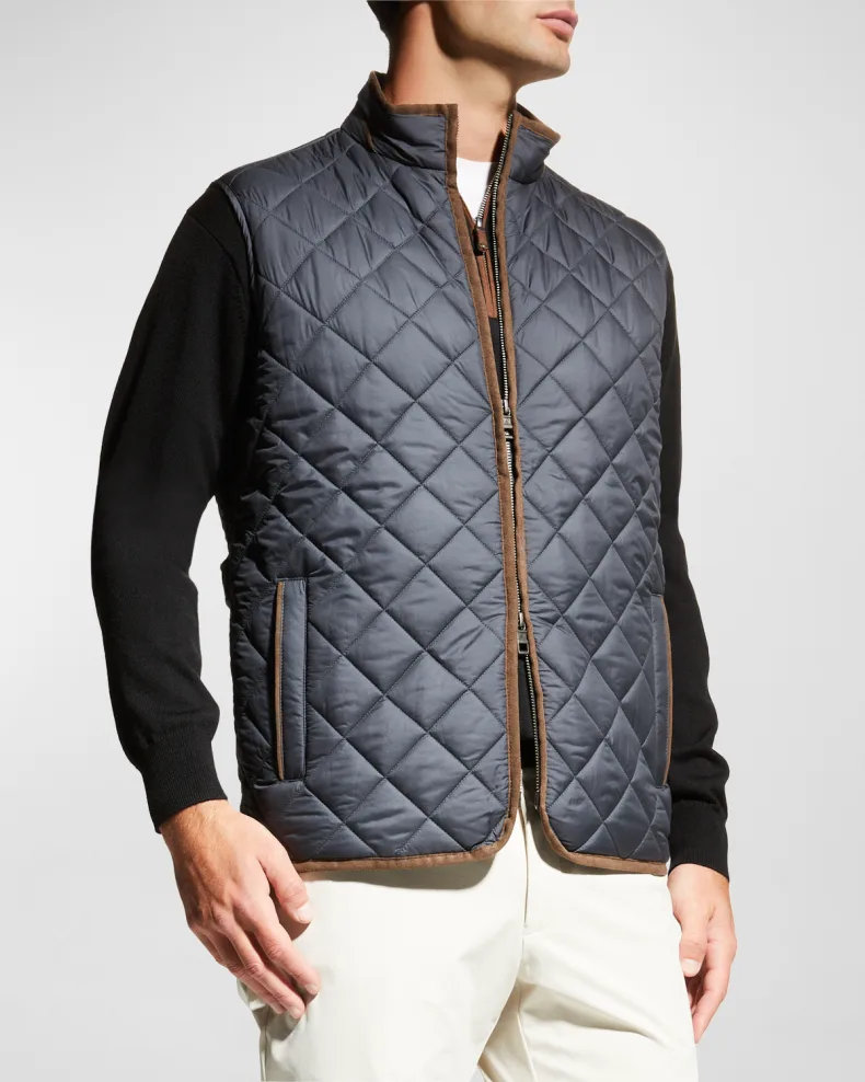 Navy Blue - Men's Quilted Leather Vest- Lee Leather Jackets -002