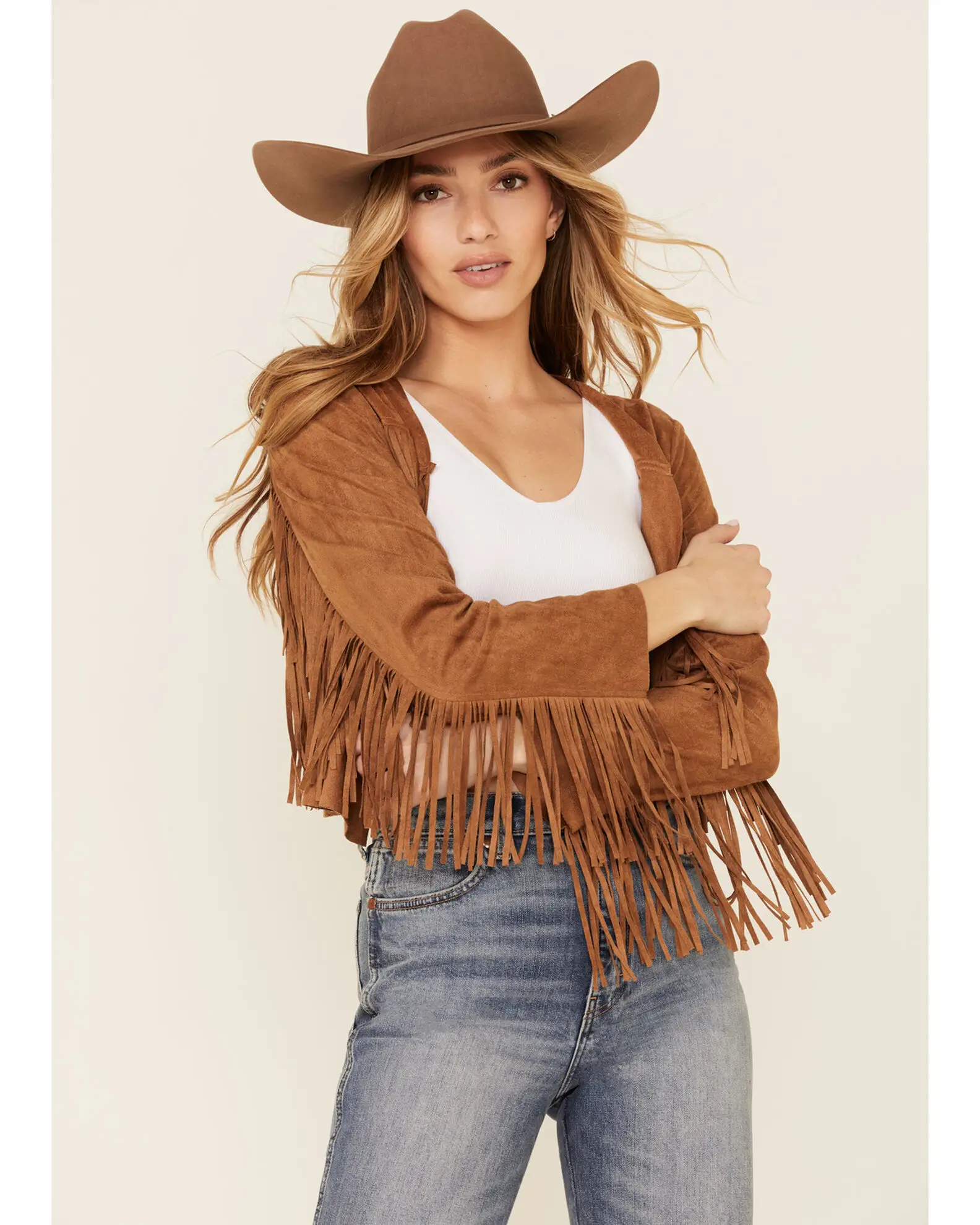 Suede Women's Western Leather Jacket With Fringe - Lee Leather Jacket -001