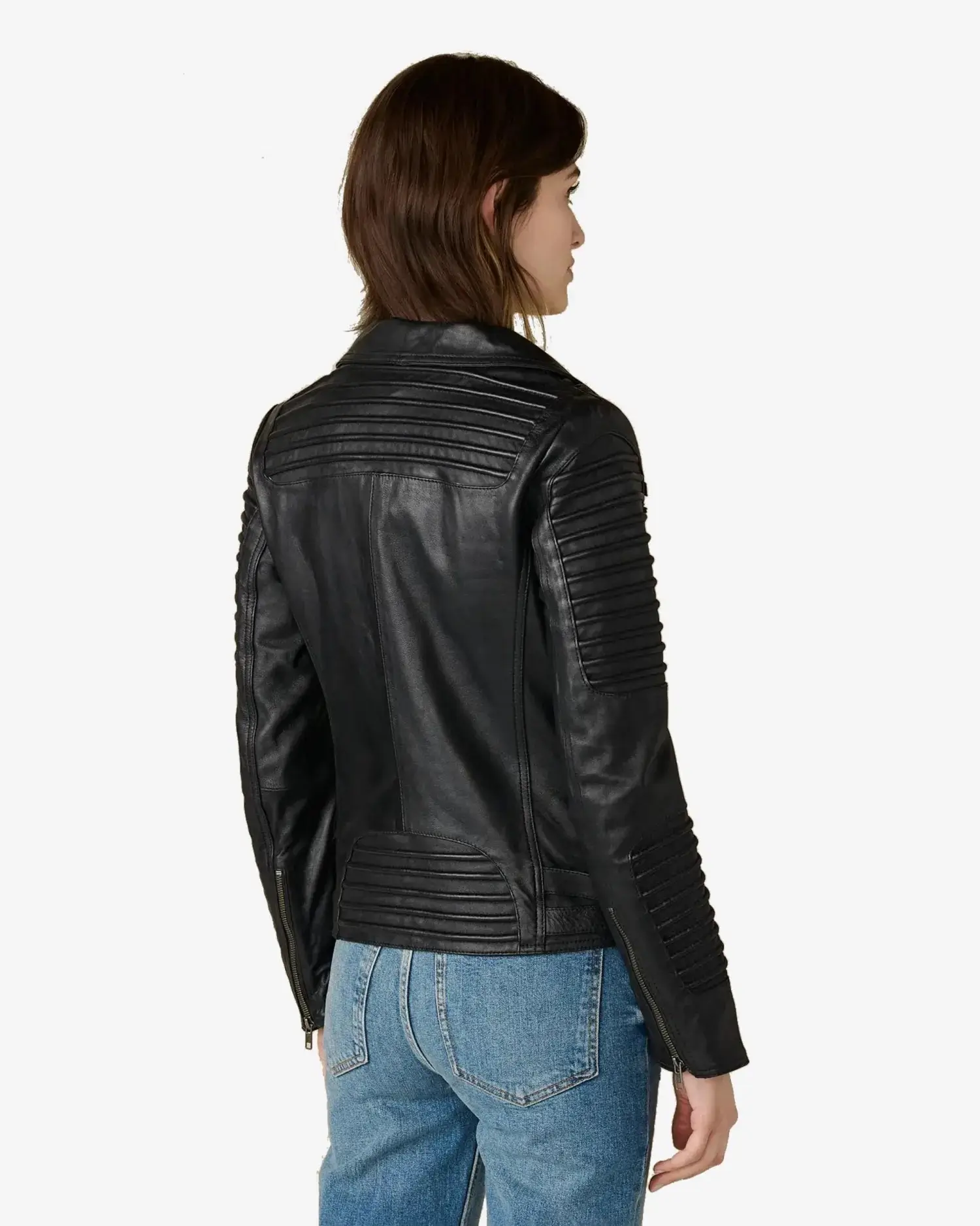Women's Black Quilted Biker Leather Jacket - Lee Leather Jackets -004