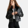 Women's Bomber Sherpa Collar Leather Jacket - Lee Leather Jackets-001