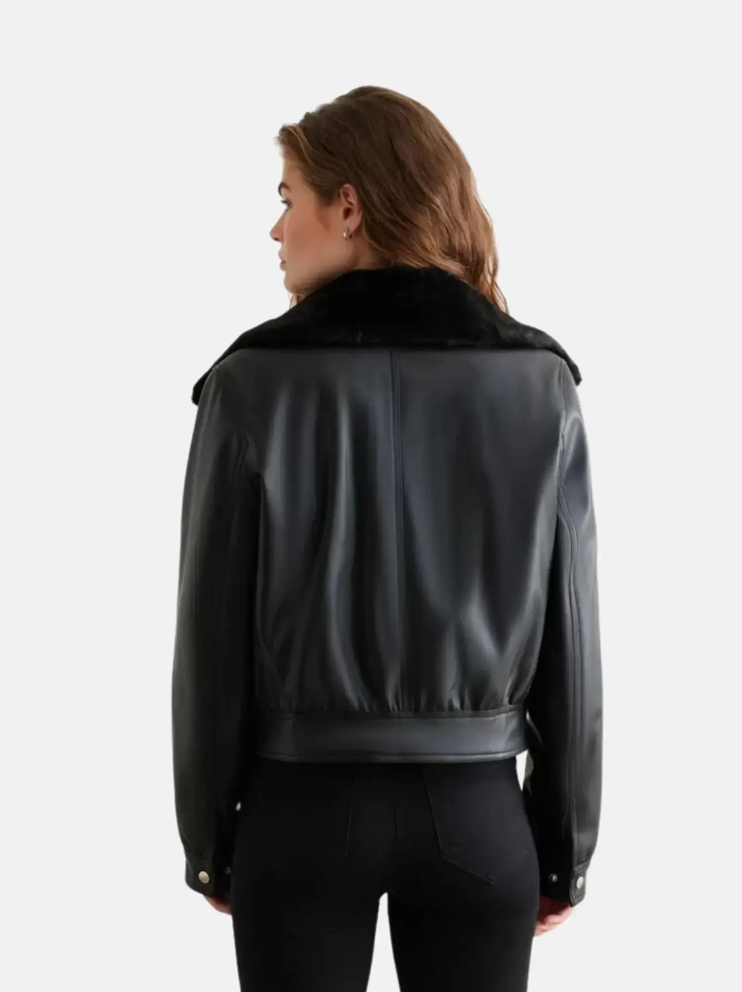 Women's Bomber Sherpa Collar Leather Jacket - Lee Leather Jackets-004