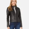 Women's Moto Racer Black Leather Jacket - Lee Leather Jackets -003