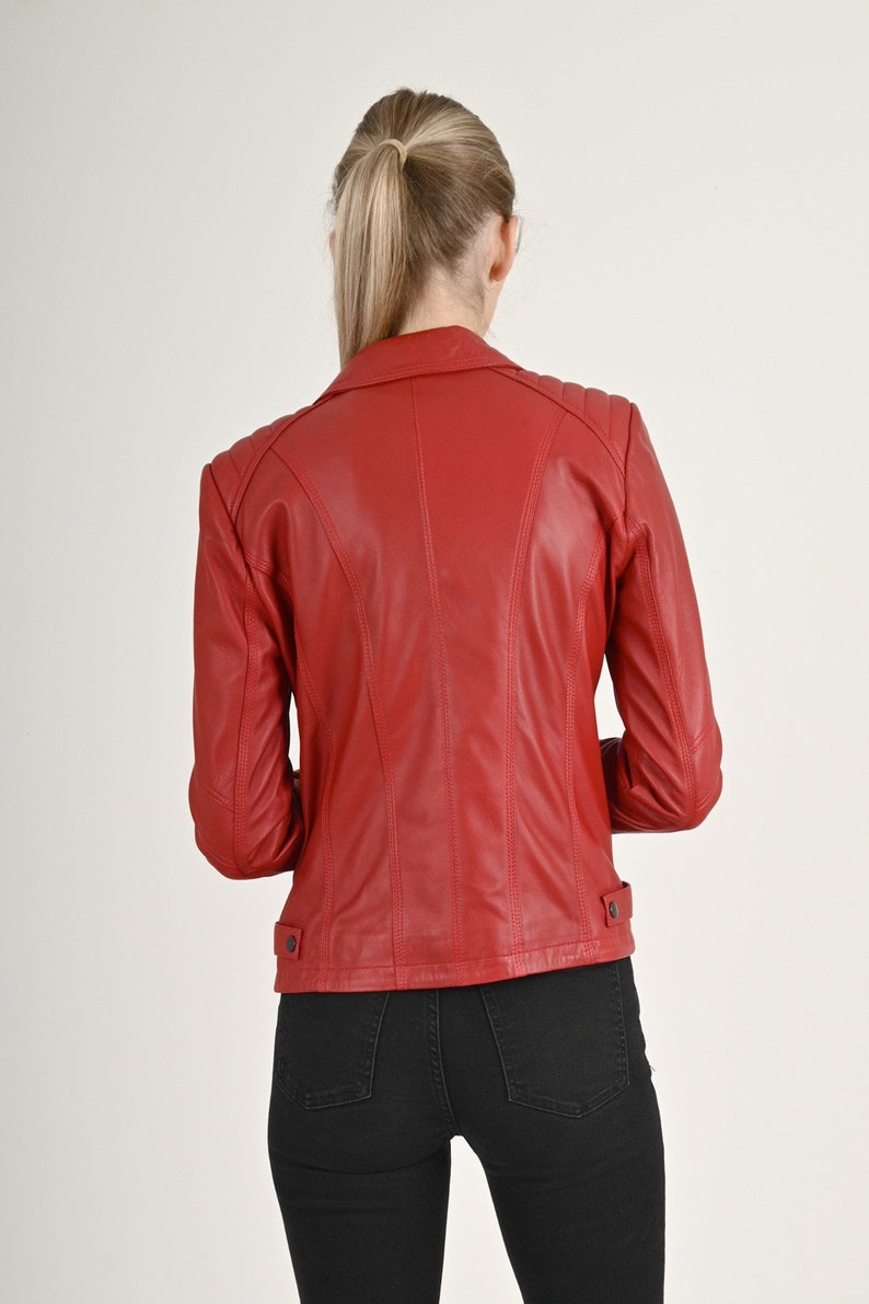 Women's Red Lambskins Leather Jacket - Lee Leather Jackets -003